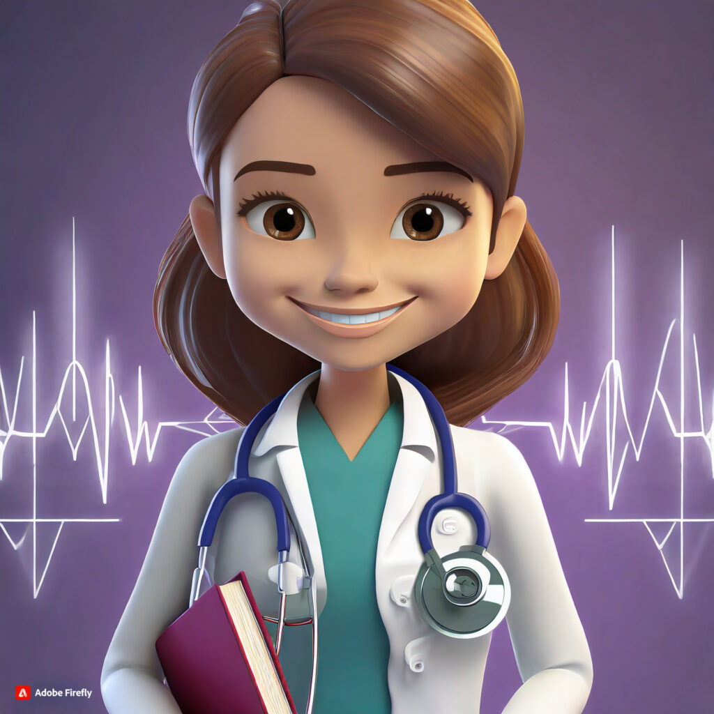 Firefly 3D imagem com fundo roxo, profissionais da saúde ou hospital, ecg, livros treinamentos e pes (1)